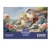 Hawaiian Village Stone Houses with Rose 1000 Stück Premium-Karton Puzzle Hawaiian Village Lebendige Bilder Familienspiel Puzzles Für Erwachsene Und Kinder 70x50cm/1000pcs
