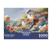 Hawaiian Village Stone Houses with Rose 1000 Stück Stabiler Karton Puzzle Hawaiian Village Stressabbau Familienspiel Puzzles Als Geburtstagsgeschenke 38x26cm/1000pcs