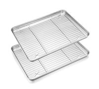 HaWare Bandeja para hornear con juego de estantes, 40 x 30 x 2,5 cm, acero inoxidable, bandeja grande para horno con rejilla de refrigeración para asar, cocinar, secar, acabado espejo y apto para