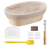 HaWare Cesta de fermentación, cesta de fermentación ovalada de 25 cm, juego de pan con forro, cuchillo de panadero, espátula de masa y cepillo para hornear, cesta de pan de masa fermentada, accesorios