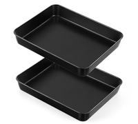HaWare Juego de 2 bandejas antiadherentes de acero inoxidable, bandeja para horno pequeña, bandeja para horno profunda, molde rectangular para hornear para brownies lasaña, 26,5 x 20,6 x 5 cm,