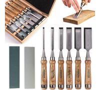 Hawerk Formones para Madera Profesional - Juego 6x Cinceles para Madera 2x Piedras de Afilar con Maletín - Apto Principiantes y Profesionales del Bricolaje