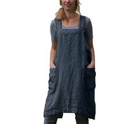 Hawholm Delantal japonés Pinafore de algodón con bolsillos, delantales de talla grande para mujer, Gris oscuro, Medium
