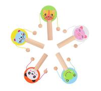 HAWILLOSCH 5piezas Sonajeros De Madera y Tambores De Animales Para Niño Niña Pequeños Juguetes De Educación Temprana Mango Suave y Diseño Portátil Para Estimular Audición y Comprensión Bebés