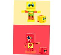 HAWILLOSCH Robot Rompecabezas De Juguete Robot Jugando Juguete Robot De Juguete Educativo Juguete Robot De Madera Robot De Juguete con Bloques De Madera Bambú Rojo