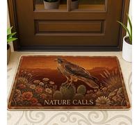 Hawk - Felpudo de bienvenida con diseño de cactus y flores rústicas, color marrón, lavable, de perfil bajo, para decoración de suelo, puerta delantera, entrada, patio, 73 x 43 cm