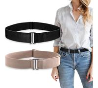 HAWOWZ 2 cinturones elásticos invisibles para mujer, cinturón elástico invisible, cinturón de correa ajustable con hebilla plana para jeans, pantalones y vestidos, Negro y Caqui, Estandar