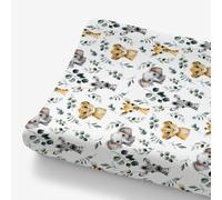 HawSkgFub Cambiador de hojas de eucalipto con animales de la selva africano, safari, para bebés, niñas y niños, jirafa, elefante, león, cebra, cambiador, elástico, seguro, ajustado, 32/34 x 16