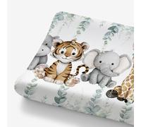 HawSkgFub Funda para cambiador de pañales de hojas de eucalipto de safari africano, animales de la selva, para bebé, niña, niño, jirafa, elefante, leopardo, león, cebra, cambiador, sábana suave,