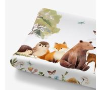 HawSkgFub Woodland Animal Friends - Funda para cambiador para bebé, niña, niño, bosque, ciervo, oso, zorro, búho, cambiador, suave, elástico, seguro, ajustado, sábana bajera ajustable de 32