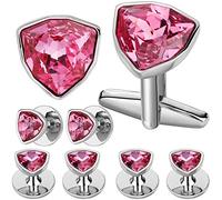 Hawson - Juego de gemelos y tachuelas de cristal de Swarovski para hombre, 2 gemelos con 6 piezas en caja de regalo