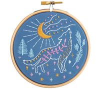 Hawthorn Handmade Mini kit de bordado de lobo celestial - Kit de bordado para principiantes, con tela de bordado, hilo de algodón, aro de bordado, aguja de bordado e instrucciones (idioma español no