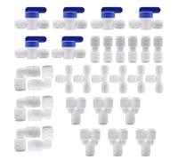 HAXIHA 1/4"RO Accesorio de Filtro de agua,Kit de Conector de Manguera de Refrigerador (Y + T + I + L Combo + Válvula de Cierre) para Sistemas de Ósmosis Inversa RO y Tubo de Nevera y Filtros