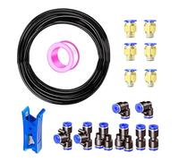 HAXIHA 10 Metros Manguera Neumática 10mm OD/6.5mm ID,Negro Tubo Aire Comprimido Poliuretano PU Manguera de Aire Tubo Kit,Conexión Rápida de Tuberías de Aire 32.8ft con 14Pcs Guarniciones Neumaticas