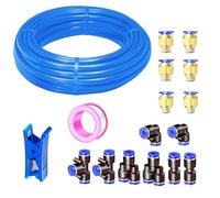HAXIHA 10 Metros Manguera Neumática 12mm OD/8mm ID,Azul Tubo Aire Comprimido Poliuretano PU Manguera de Aire Tubo Kit,Conexión Rápida de Tuberías de Aire 32.8ft con 14Pcs Guarniciones Neumaticas
