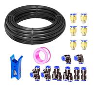 HAXIHA 10 Metros Manguera Neumática 12mm OD/8mm ID,Negro Tubo Aire Comprimido Poliuretano PU Manguera de Aire Tubo Kit,Conexión Rápida de Tuberías de Aire 32.8ft con 14 piezas Guarniciones Neumaticas