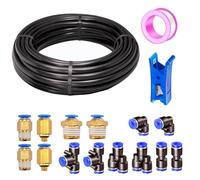 HAXIHA 10 Metros Manguera Neumática 8mm OD/5 mm ID, Negro Tubo Aire Comprimido Poliuretano PU Manguera de Aire Tubo Kit,Conexión Rápida de Tuberías de Aire 32.8ft con 14Pcs Guarniciones Neumaticas