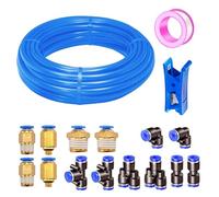 HAXIHA 10 Metros Manguera Neumática 8mm OD/5mm ID,Azul Tubo Aire Comprimido Poliuretano PU Manguera de Aire Tubo Kit,Conexión Rápida de Tuberías de Aire 32.8ft con 14Pcs Guarniciones Neumaticas
