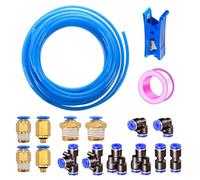 HAXIHA 12 Metros Manguera Neumática 6mm OD/4mm ID,Azul Tubo Aire Comprimido Poliuretano PU Manguera de Aire Tubo Kit,Conexión Rápida de Tuberías de Aire con 14Pcs Guarniciones Neumaticas