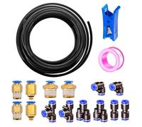HAXIHA 15 Metros Manguera Neumática 4mm OD/2.5mm ID,Negro Tubo Aire Comprimido Poliuretano PU Manguera de Aire Tubo Kit,Conexión Rápida de Tuberías de Aire con 14Pcs Guarniciones Neumaticas