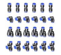 HAXIHA 24 Piezas 12mm OD Neumática Guarniciones de Conector, Conexión Rápida de Aire Comprimido Conector Neumático de Empuje para la conexión rápida de tuberías Y+T+I+L Type Combo Azul