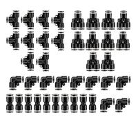 HAXIHA 40 Piezas 1/4" 6mm OD Neumática Guarniciones de Conector,Conexión Rápida de Aire Comprimido Conector Neumático de Empuje para la conexión rápida de tuberías Y+T+I+L Type Combo Negro
