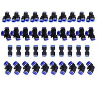 HAXIHA 40 Piezas 1/4" 6mm OD Neumática Guarniciones de Conector, Conexión Rápida de Aire Comprimido Conector Neumático de Empuje para la conexión rápida de tuberías Y+T+I+L Type Combo Azul