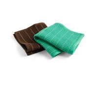 HAY Bayeta de cocina Canteen 31x31 cm 2 unidades Chocolate pinstripe-Emerald pinstripe