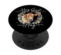 Hay Girl Hay Cow Lover Watercolor Floral Wreath PopSockets PopGrip Adhesivo