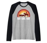 Hay Girl Hay Cowgirl Horse Herding Cows Retro Camiseta Manga Raglan