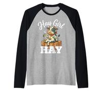 Hay Girl Hay Funny Cow Farm Life Country Woman Camiseta Manga Raglan