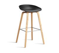 HAY Taburete alto About a Stool 32 con base de roble lacado 2.0 Negro-soporte de acero inoxidable