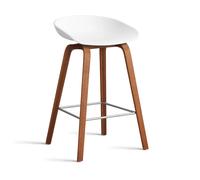 HAY Taburete bajo About a Stool 32 con base de nogal 2.0 Blanco-soporte de acero inoxidable