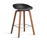 HAY Taburete bajo About a Stool 32 con base de nogal 2.0 Negro-soporte de acero inoxidable