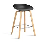 HAY Taburete bajo About a Stool 32 con base de roble lacado 2.0 Soporte de acero inoxidable negro