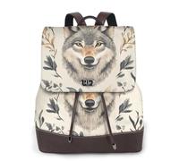 Hay tres cabezas de lobo en las ramas de flores para mujer, mochila de viaje a la moda, mochila casual, mochila de cuero estampada para mujer para el trabajo