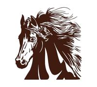Hay una hermosa cabeza de caballo y un semental animal. Decoración de vinilo para pared 72x78.5cm Personalización personalizada Café