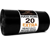 Haya Home 20 bolsas de basura extra resistentes, de plástico negro, 45 μm, bolsas de basura extrafuerte, resistentes, 100 litros, grandes, para cocina, casa, oficina, jardín, 100% reciclado.