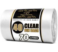 Haya Home - 40 bolsas de reciclaje transparentes grandes de 70 l, bolsas para basura y sacos de basura de calibre 120, bolsas de basura de alta resistencia, material 100%