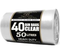 Haya Home - Bolsas de reciclaje transparentes de 50 litros, 40 bolsas de reciclaje grandes y resistentes, bolsas de basura y bolsas de basura de calibre 120, bolsas de basura grandes, 100% material