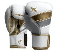 Hayabusa T3 Guantes de Boxeo para Hombres y Mujeres, protección de muñecas y Nudillos, Cierre de Gancho y Bucle Dual-X, Soporte de muñeca férula, Acolchado de Espuma de 5 Capas - Blanco/Dorado, 14 oz