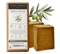 Hayat-Orient Jabón de Alepo Auténtico Tradicional - Pack 2 Jabones 200g Hecho a Mano en Francia - Piel Sensible Atópica Eczema Psoriasis - 4 Ingredientes Naturales Sin Perfume Sin Conservante