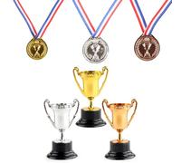 Hayaww 6 Piezas Medallas Trofeos Set de Premios para Niños trofeos de medallas Set Trofeo de plástico de Oro medallas ganadoras para Kid Party Sports Awards juego de trofeos y medallas