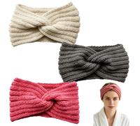 HAYGEM 3 Piezas Mujer Invierno Gruesa Trenzada Punto Diadema | Nudo Cruzado, Cortaviento, Suave para Orejas, Rosa, Blanco, Gris, Diadema para Mujer de Invierno para Deporte y Cuidado