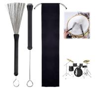 HAYGEM Acero Inoxidable Negro Baquetas Tambor, Colgable Cepillo Retráctil Acero, Cómoda Empuñadura de Goma Cepillo Alambre Mango Largo, Ideal para Bateristas, Principiantes y Bandas