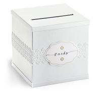 Hayley Cherie - Caja de tarjetas de regalo blanca con acabado texturizado de encaje blanco - Tamaño grande de 10 x 10 pulgadas - Para recepciones de boda, despedidas de soltera y baby showers,