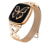 HAYONLIY Correa de metal de diamante en forma de X compatible con Fitbit Versa 4/Fitbit Sense 2/Fitbit Versa 3/Fitbit Sense, correa magnética de malla elegante de acero inoxidable para mujer