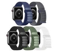 HAYONLIY Juego de 5 bandas elásticas de nailon compatibles con Apple Watch 38 mm, 40 mm, 41 mm, 42 mm, 44 mm, 45 mm, 46 mm, 49 mm, correa deportiva transpirable ajustable para las series 11, 10, 9, 8