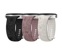 HAYONLIY Pack de 3 pulseras con grabado floral compatible con Samsung Galaxy Watch 8 40 mm 44 mm/Galaxy Watch 8 Classic 46 mm, pulseras de silicona para mujer, Silicona