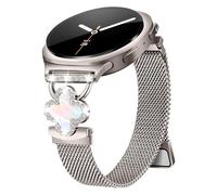 HAYONLIY Slim Metal Band Compatible con Samsung Galaxy Watch 8 40 mm 44 mm/Galaxy Watch 8 Classic 46 mm, malla de acero inoxidable correa magnética milanesa, Dressy Four-Leaf Clover Diamond Women